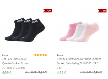 Puma: Dreierpack Socken für 4,99 Euro frei Haus