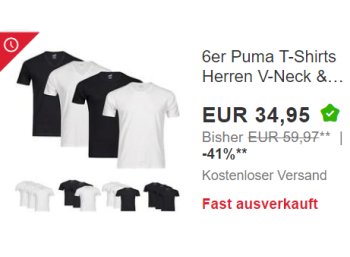 Puma: T-Shirts im Sechserpack für 34,95 Euro frei Haus