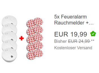 Ebay: Fünferpack Rauchwarnmelder für 19,99 Euro frei Haus