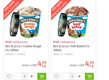 Rewe: "Ben & Jerry's"-Eis beim Lieferservice für je 4,99 Euro