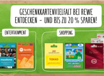 Rewe: Geschenkekarten mit 10 bis 20 Prozent Rabatt bis Samstag