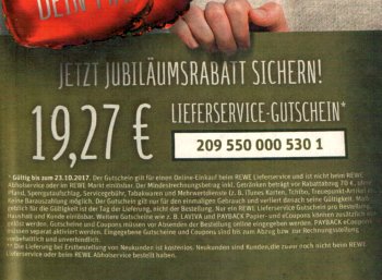 Rewe: 19,27 Euro Rabatt ab 70 Euro Warenwert im Onlineshop