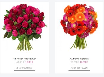 Blumeideal: 44 rote Rosen für 24,98 Euro inklusive Versand