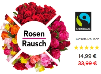 Rosen-Rausch: 27 bis 33 Rosen mit Fairtrade-Siegel für 19,98 Euro frei Haus 