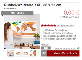 Druckerzubehoer.de: Rubbel-Weltkarte für 0 Euro plus Versand