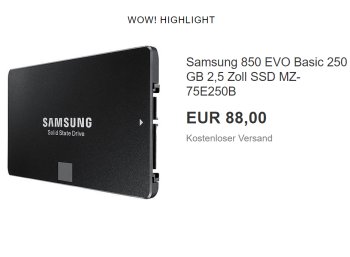 Samsung: SSD Evo 850 mit 250 GByte für 88 Euro frei Haus