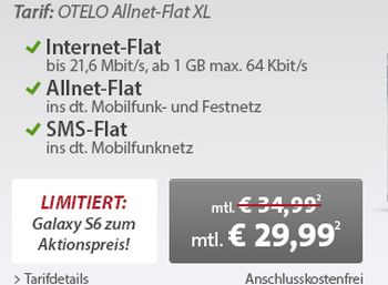 Samsung Galaxy S6 mit Allnet-Flat für 4,95 Euro Aufpreis (