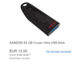 Ebay: Sandisk Cruzer Ultra mit 64 GByte für 13 Euro frei Haus