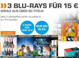 Saturn: Drei Blu-rays für 15 Euro, drei DVDs für 12 Euro