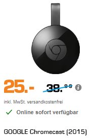 Saturn: Chromecast für 25 Euro frei Haus und weitere Schnäppchen