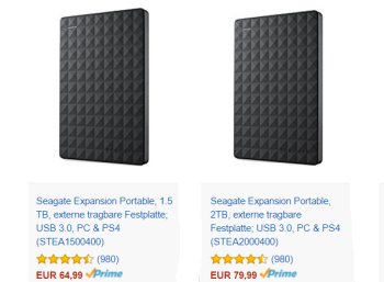 Amazon: Sieben externe Festplatten von Seagate für einen Tag billiger 