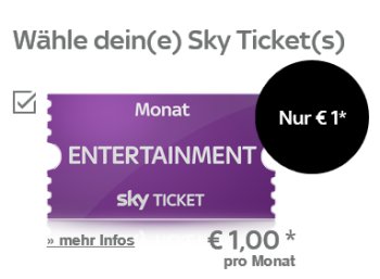 Sky: Entertainment Ticket für einen Euro, monatlich kündbar