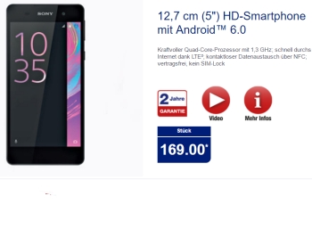 Aldi-Nord: Sony Xperia E5 ab 10. November für 169 Euro