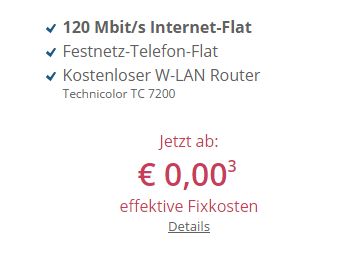 Internet-Flat mit 120 MBit/s und Festnetz-Flat zum Nulltarif