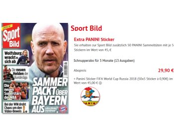 Gratis: 250 Panini-Sticker zum Dreimonats-Abo der "Sport Bild" für 29,90 Euro