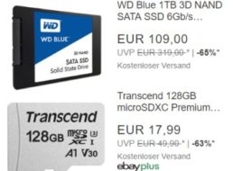 Ebay: TByte-SSD für 109 Euro, 128 GByte-Speicherkarte für 17,99 Euro