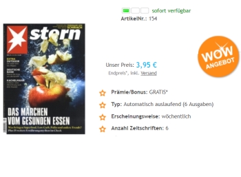 Stern: 6 Ausgaben mit automatischem Abo-Ende für zusammen 3,95 Euro