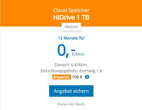 HiDrive: Ein TByte Cloudspeicher auf deutschen Servern für 1 Euro / Jahr