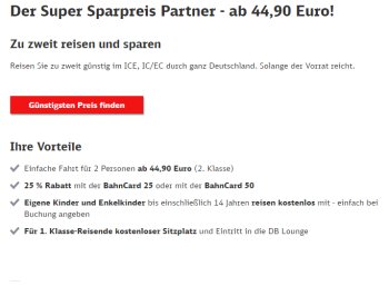 Bahn: Mit "Super Sparpreis Partner" für 44,90 Euro quer durch Deutschland