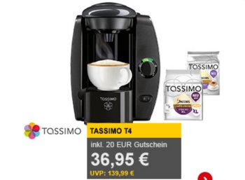 Allyouneed: Tassimo T4 mit 20-Euro-Gutschein und 2x T-Disc für 36,95 Euro