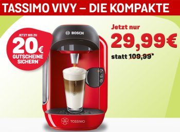 Tassimo Vivy: Kapselmaschine mit Gutscheinen über 20 Euro für 29,99 Euro