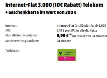 Mediamarkt: Drei GByte LTE-Flat im Telekom-Netz für 2,07 Euro dank Gutschein