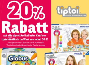 Tiptoi: Rabatt von 20 Prozent ab 30 Euro Warenwert