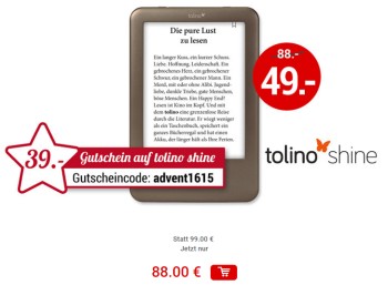 Weltbild: eBook-Reader Tolino Shine für 49 statt 88 Euro frei Haus