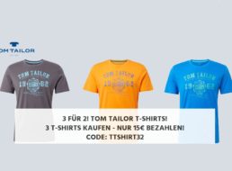 Tom Tailor: Drei T-Shirts nach Wahl für 15 Euro frei Haus