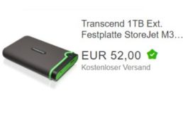 Ebay: Transcend StoreJet M3 mit einem TByte für 52 Euro frei Haus