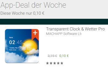 Google Play: "Transparent Clock & Wetter Pro" für 10 Cent statt 3,19 Euro