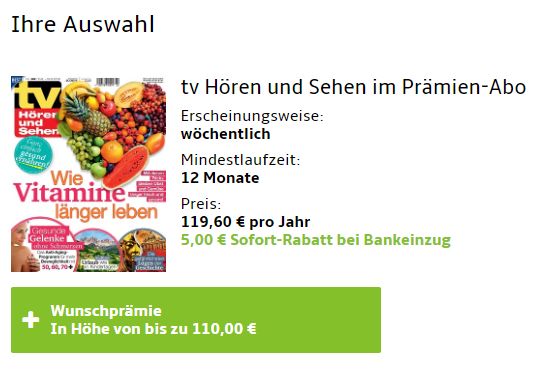 Jahresabo: "TV Hören und Sehen" für 114,60 Euro mit Gutschein über 110 Euro