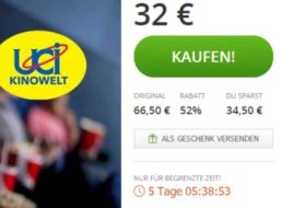 Cinestar: Kinotickets im Fünferpack für 32 Euro bei Groupon