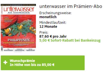 "Unterwasser": Jahresabo für 82,60 Euro mit Prämie über 85 Euro