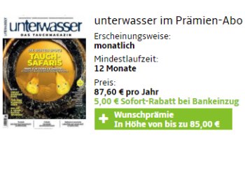 Unterwasser: Jahresabo für 82,60 Euro mit Gutscheinen über 85 Euro