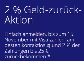 Visa: Zwei Prozent Geld zurück für Einkäufe bis 25 Euro