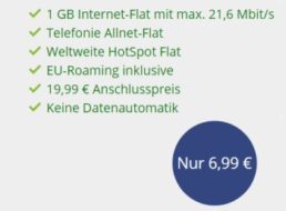 Vodafone: Flat Allnet Comfort mit Allnet-Flat und 1 GByte Daten für 6,99 Euro