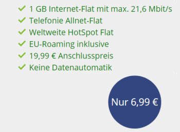 Vodafone: Flat Allnet Comfort mit Allnet-Flat und 1 GByte Daten für 6,99 Euro