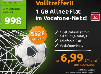 Knaller: Allnet-Flat mit 1 GByte Daten im Vodafone-Netz für 6,99 Euro