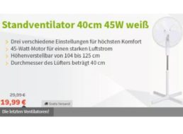 Völkner: Standventilator mit drei Stufen für 19,99 Euro frei Haus