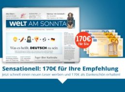 Welt am Sonntag: Jahresabo für rechnerisch 32,80 Euro frei Haus