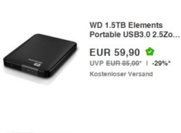 Ebay: WD Elements mit 1500 GByte für 59,90 Euro frei Haus