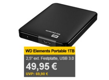 Allyouneed: Western Digital Elements Portable mit 1 TByte für 49,95 Euro