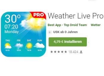 Gratis: App "Weather Live Pro" via Google Play zum Nulltarif