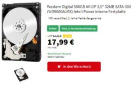 Western Digital: Festplatte mit 500 GByte als B-Ware für 17,99 Euro frei Haus