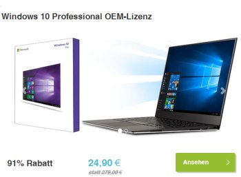 Dailydeal: Windows 10 Professional OEM für 24,99 Euro frei Haus