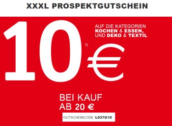 XXXL: 10 Euro Rabatt ab 20 Euro Warenwert auf Küchenartikel