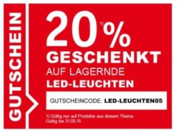 XXXL: 20 Prozent Rabatt auf ausgewählte LED-Leuchten