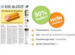 "Die Zeit": Sechs Ausgaben für zusammen 2,95 Euro frei Haus